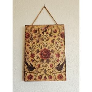 Handmade Floral Bird Wood Wall Hanging Art Vintage Cottagecore Rustic Decor